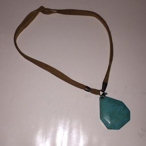 Suede chain, w/ Faux Turquoise pendant